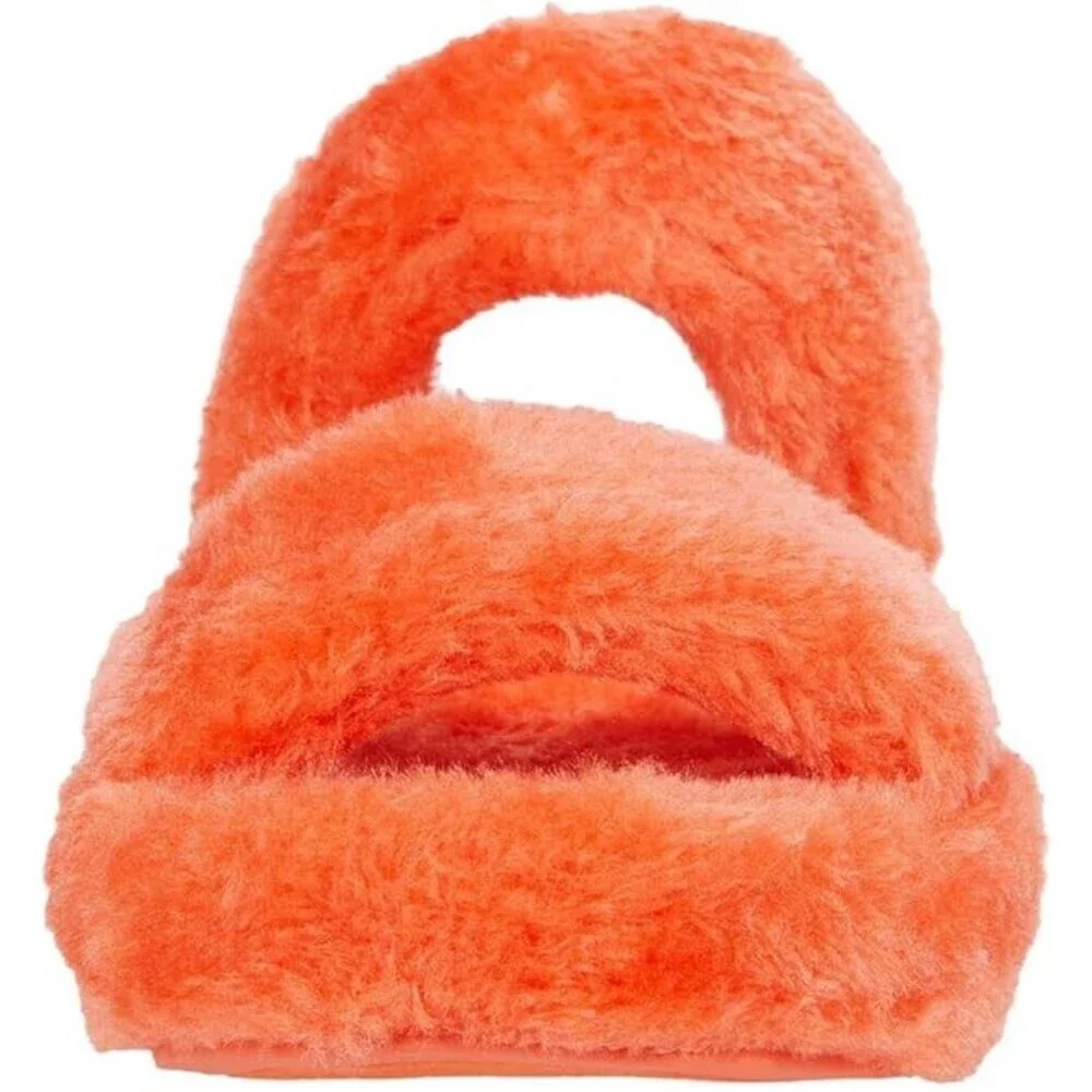 GBG Los Angeles Lennly Sandals Women 8 Orange Faux Fur Wedge Heel Slide JOBB1405